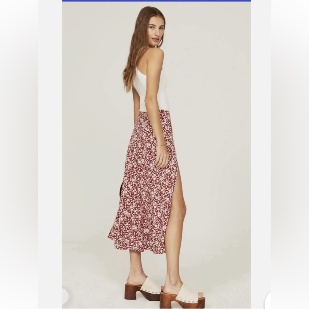 REFORMATION Zoe red floral midi skirt